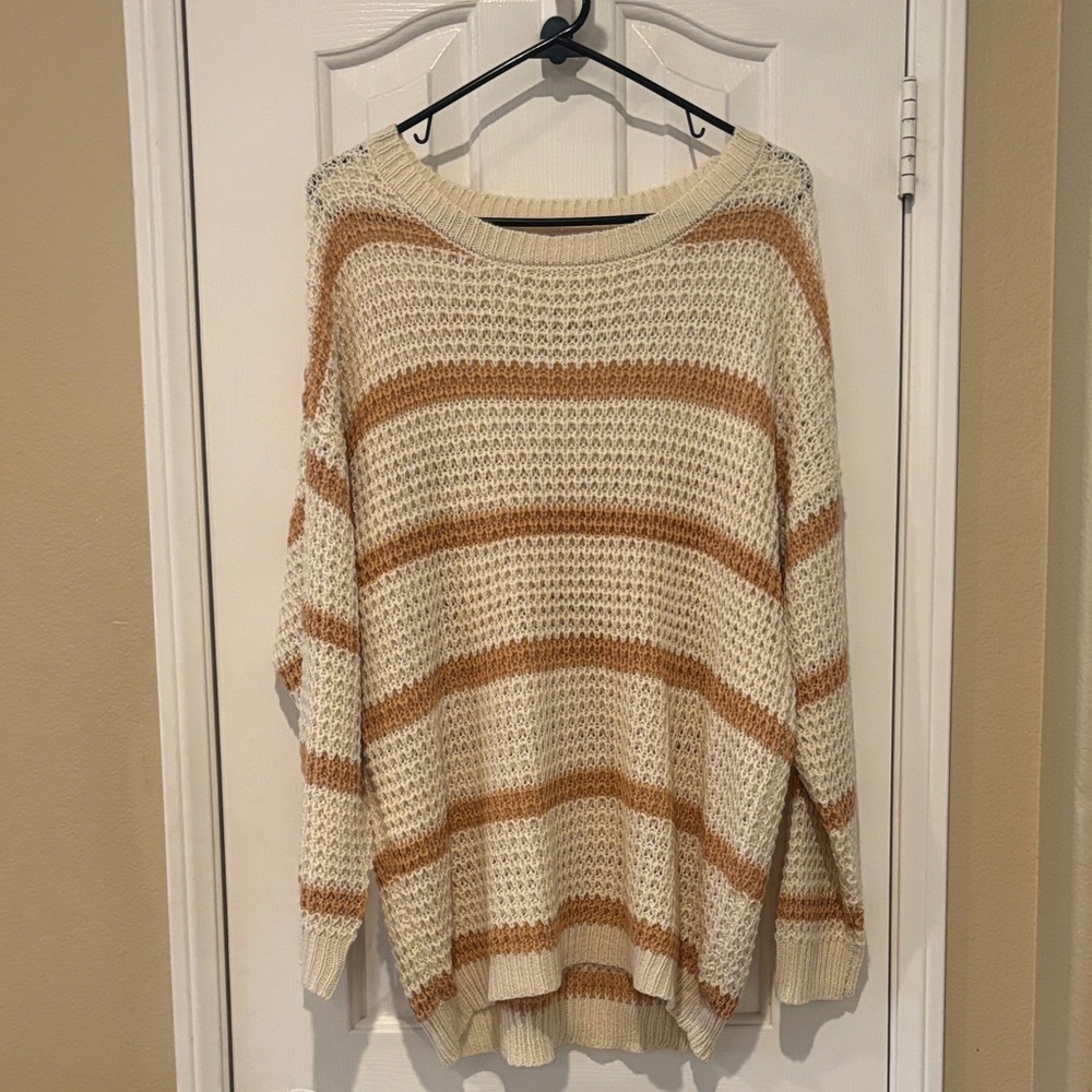 Pink Lily Striped Knit Sweater - Cream and Brown